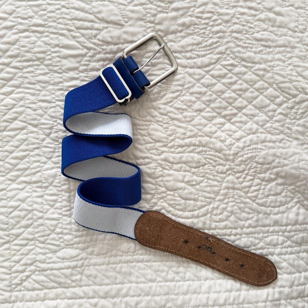 Y2K Royal Blue Elastic Stretch Waist Belt Silver Buckle White Reverse Side OS
